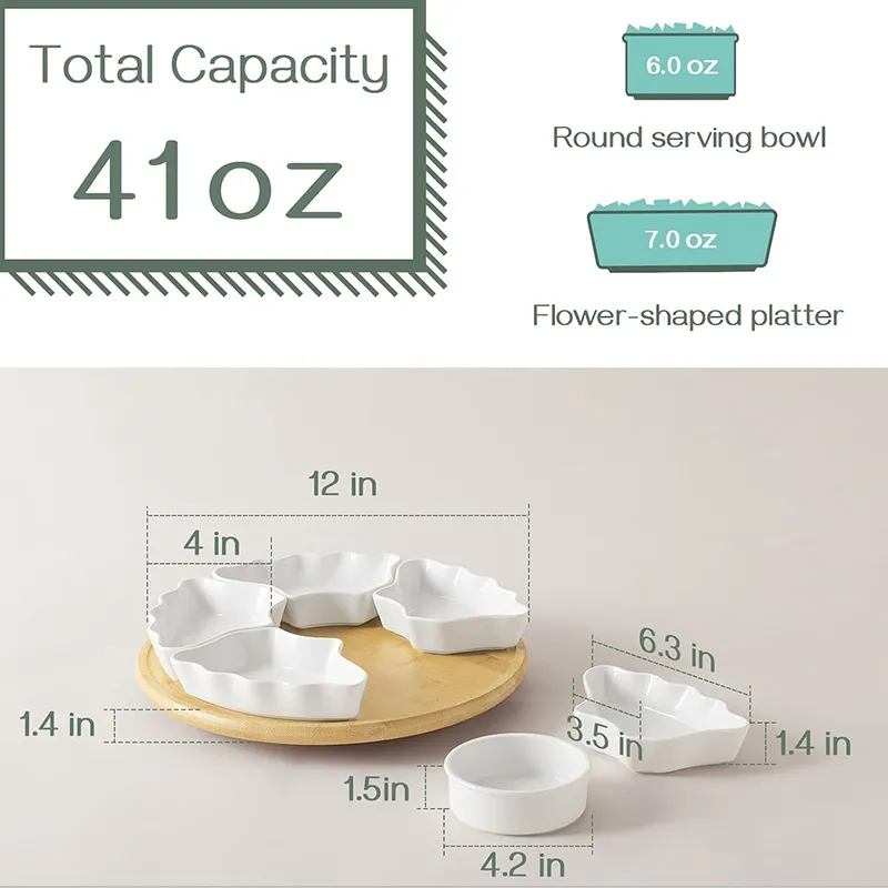 12-дюймовый вращающийся набор цветочных закусочных тарелок — 360° вращающаяся сервировочная тарелка с подставкой (1)