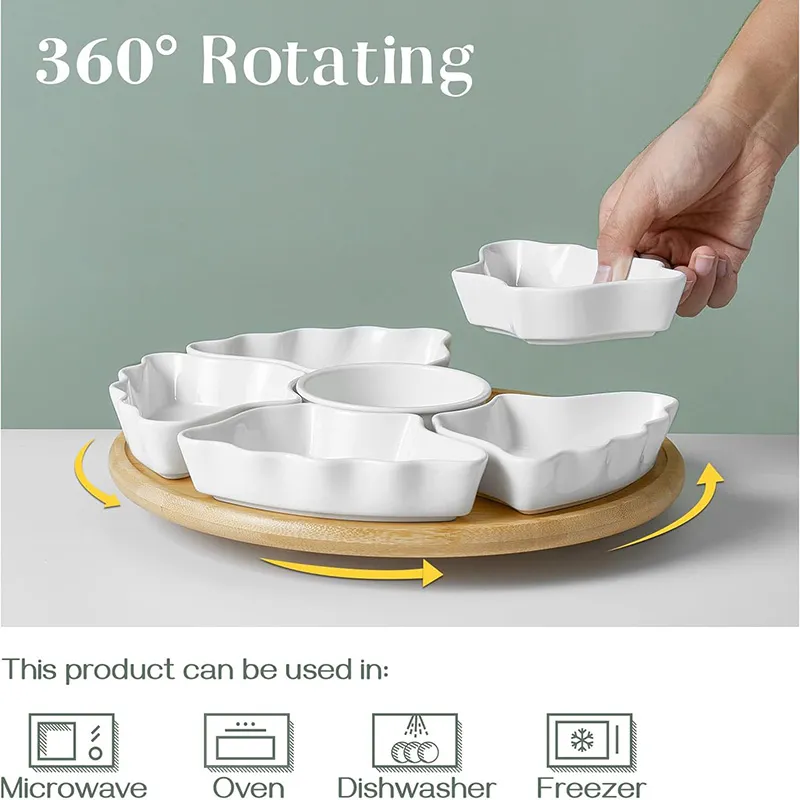 12-дюймовый вращающийся набор цветочных закусочных тарелок — 360° вращающаяся сервировочная тарелка с подставкой (3)