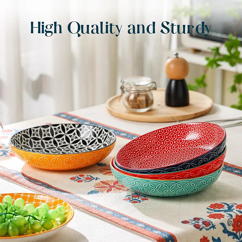 8,5-дюймовая американская цветная фруктовая чаша с крышкой — набор из 4 ярких чаш для пасты, салатов и супов диаметром 8,5 дюймов (3)