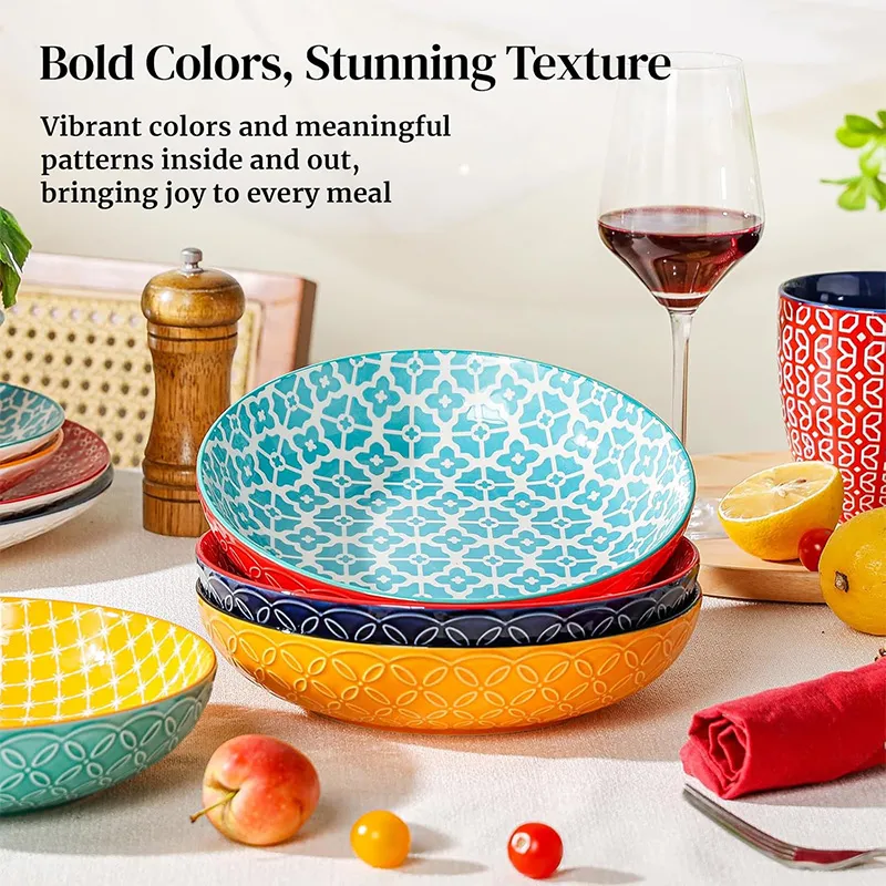 8,5-дюймовая американская цветная фруктовая чаша с крышкой — набор из 4 ярких чаш для пасты, салатов и супов диаметром 8,5 дюймов (4)