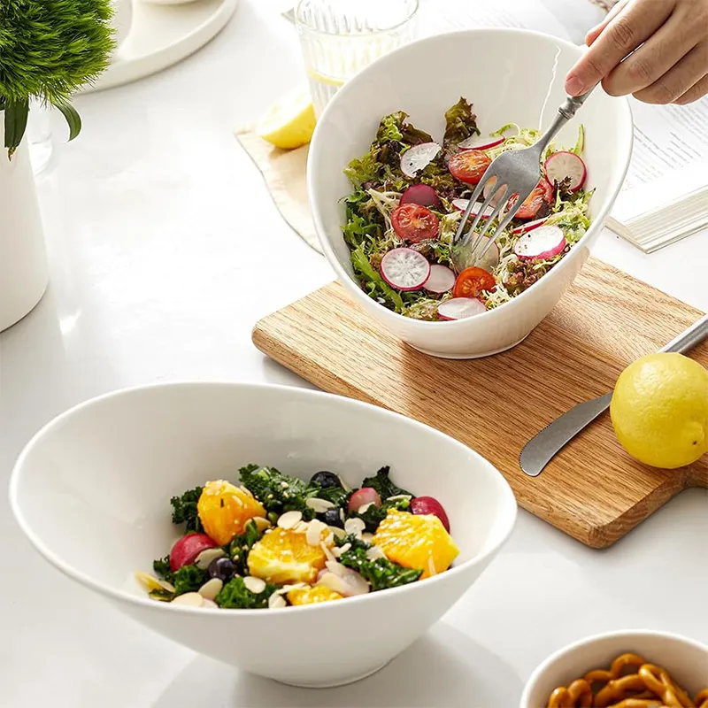 9,5-дюймовая белая салатница — двойная наклонная салатница объёмом 23 унции, 9,5-дюймовая наклонная чаша для сервировки салатов (4)