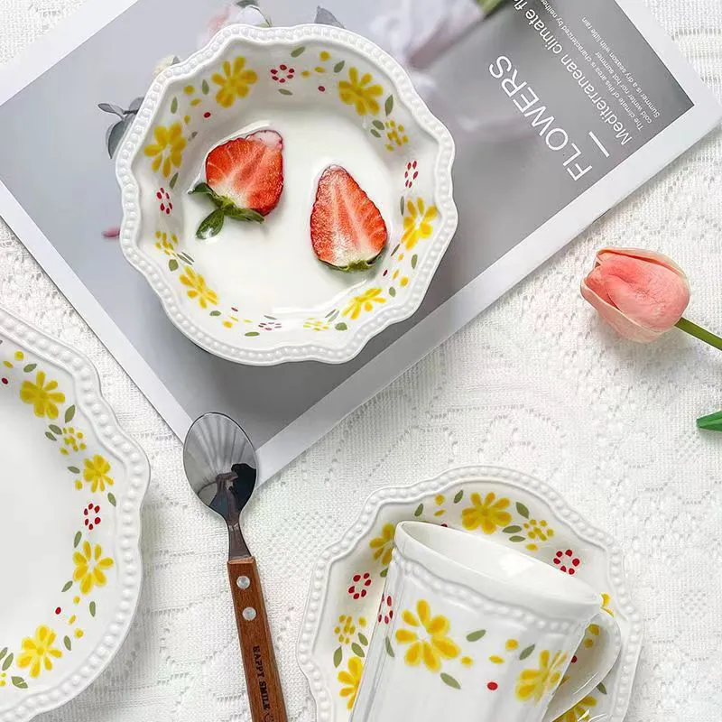 Винтажная тарелка с мелким бисерным узором, керамический набор посуды3