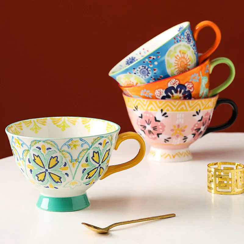 Керамическая кружка — домашняя керамическая чашка для женщин, стильная парная кофейная кружка большого объёма для завтраков (4)