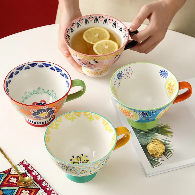 Керамическая кружка — домашняя керамическая чашка для женщин, стильная парная кофейная кружка большого объёма для завтраков (5)