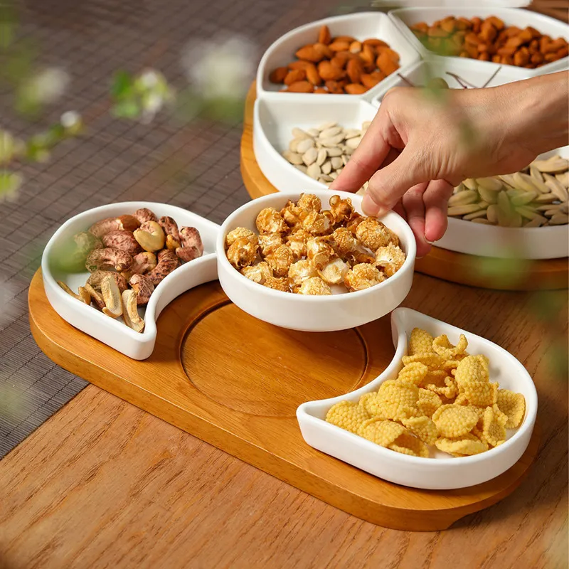 Керамическая тарелка для фруктов и новогодних закусок — домашняя секционная тарелка для сухофруктов, семечек (1)