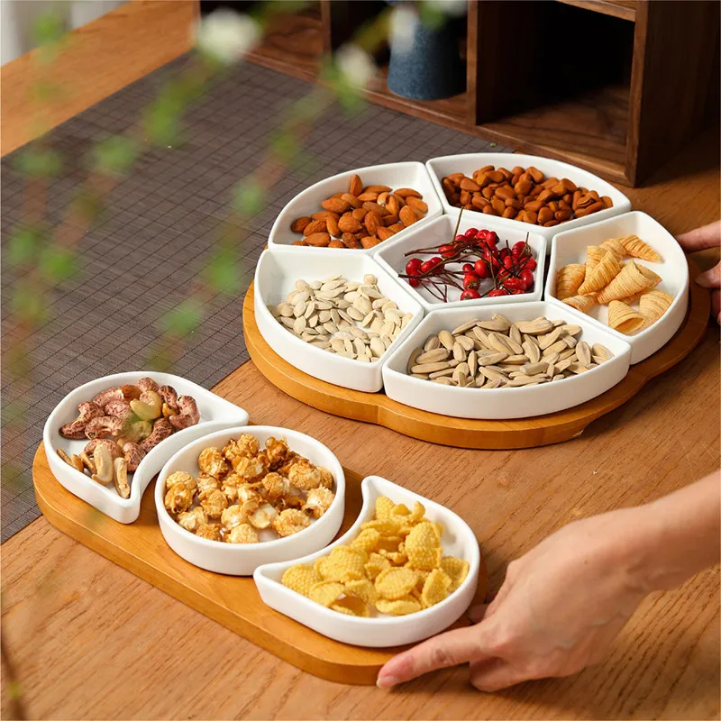 Керамическая тарелка для фруктов и новогодних закусок — домашняя секционная тарелка для сухофруктов, семечек (2)