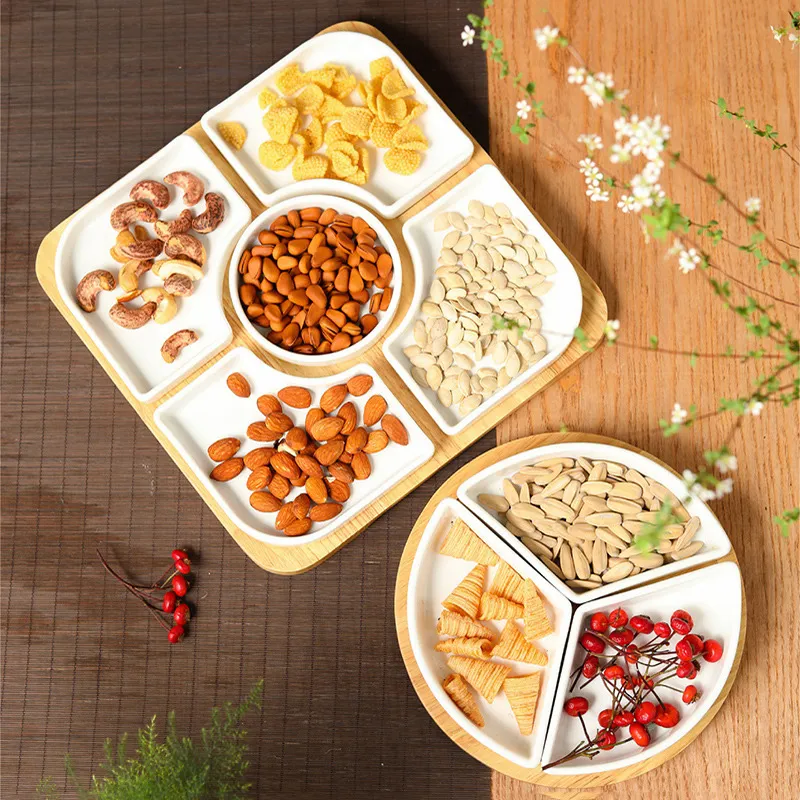 Керамическая тарелка для фруктов и новогодних закусок — домашняя секционная тарелка для сухофруктов, семечек (5)