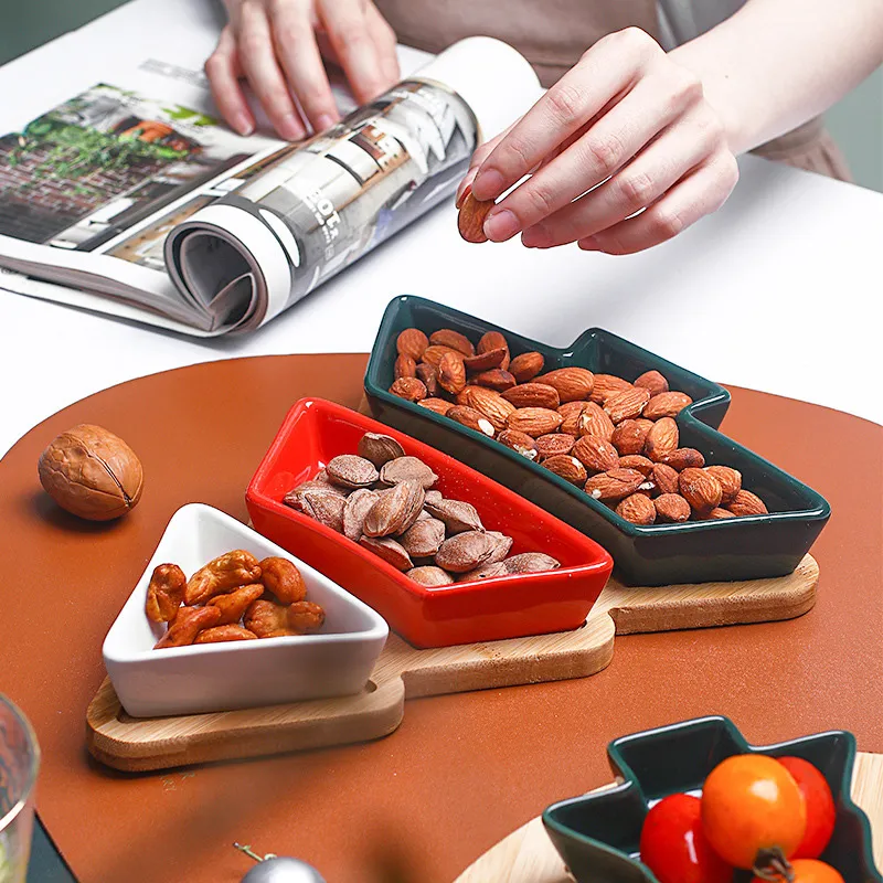 Креативный керамический бамбуковый поднос-ёлка — закусочная тарелка для снеков, фруктов, посуды и сервировки нестандартной формы (3)