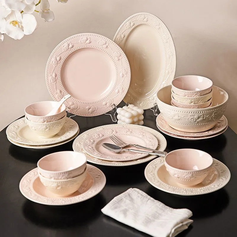 Рельефный французский набор посуды — новые домашние миски и тарелки, подарок на помолвку, свадьбу или для новобрачных (4)