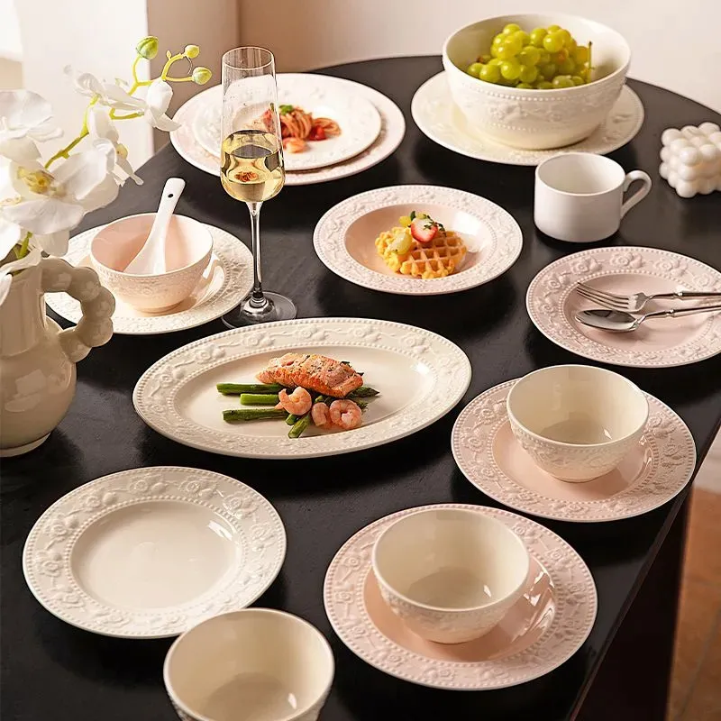 Рельефный французский набор посуды — новые домашние миски и тарелки, подарок на помолвку, свадьбу или для новобрачных (5)