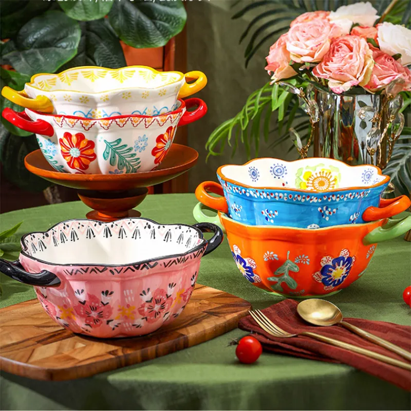 Суповая миска с двумя ручками и подглазурным рисунком — уникальный дизайн лапшиной миски (5)