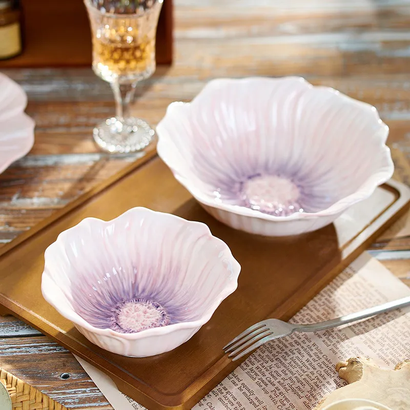 Фиолетовый набор посуды с подглазурным цветочным рисунком (1)