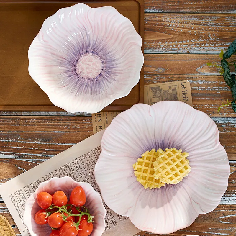 Фиолетовый набор посуды с подглазурным цветочным рисунком (5)